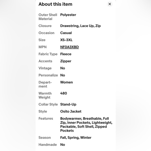 The North Face Women OSITO Fleece Full Zipper Jacket Size Large Black - Picture 7 of 7